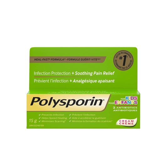 Polysporin for Kids Cream, Antibiotic Ointment for first Aid Care of minor burns and Cuts, 15g 15 gram