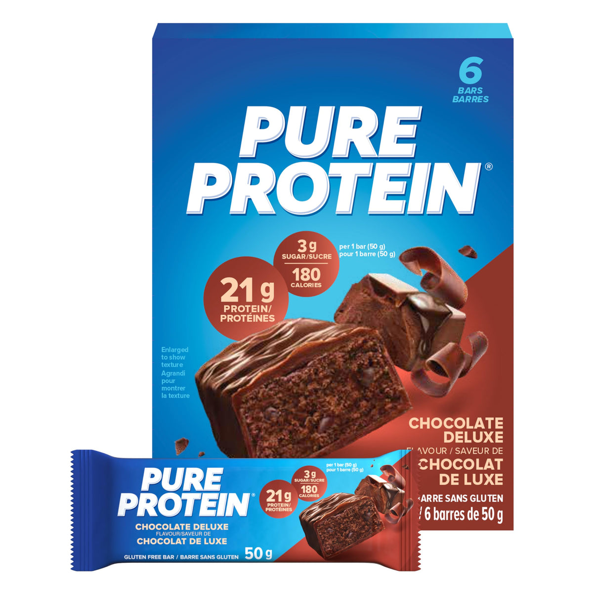 Pure Protein Bars - Nutritious, Gluten Free bar, made with Whey protein blend - low sugar, protein snack. Deliciously satisfying. Made in Canada, Chocolate Deluxe (Pack of 6)
