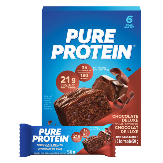 Pure Protein Bars - Nutritious, Gluten Free bar, made with Whey protein blend - low sugar, protein snack. Deliciously satisfying. Made in Canada, Chocolate Deluxe (Pack of 6)