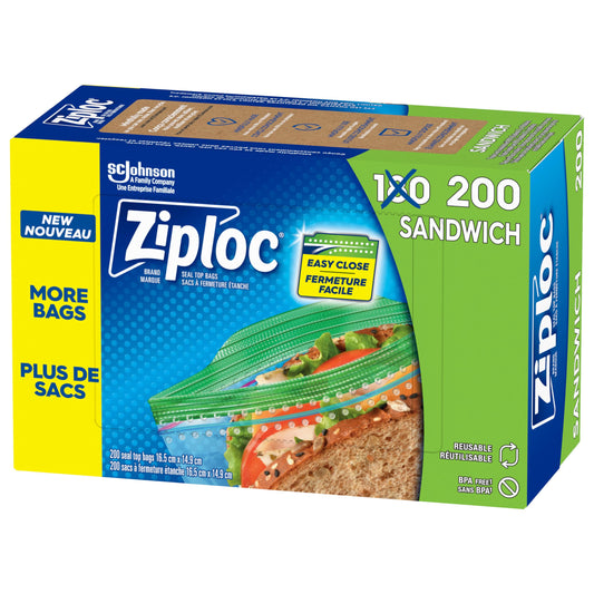 Ziploc Sandwich Bags for On-the-Go Freshness, Grip 'n Seal Technology for Easier Grip, Open and Close, 180 Count