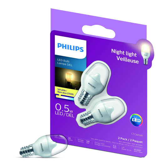 Philips 465575 Led 7W Night Light Soft White (2700K) Frosted Non-Dimmable-2 Pack