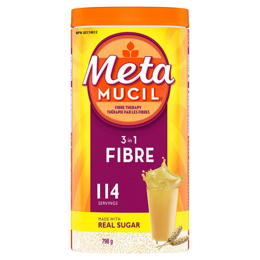 Metamucil, Daily Psyllium Husk Powder Supplement, Real Sugar, 3-in-1 Fibre for Digestive Health, Unflavoured Smooth Flavored Drink, 114 Servings