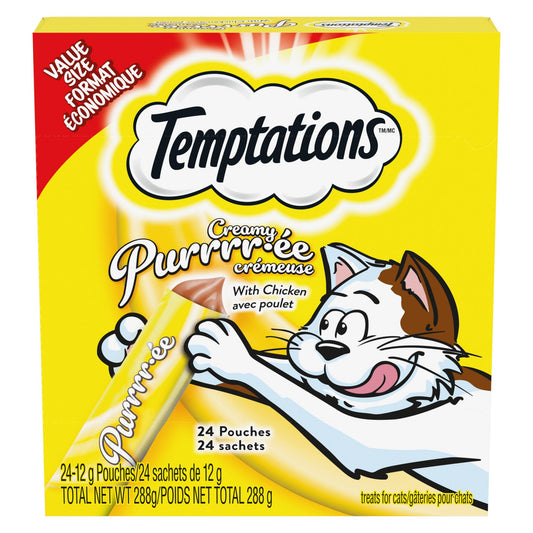 Temptations Creamy Puree Adult Lickable Cat Treats with Chicken Multi Pack, 24 Pouches, 288g
