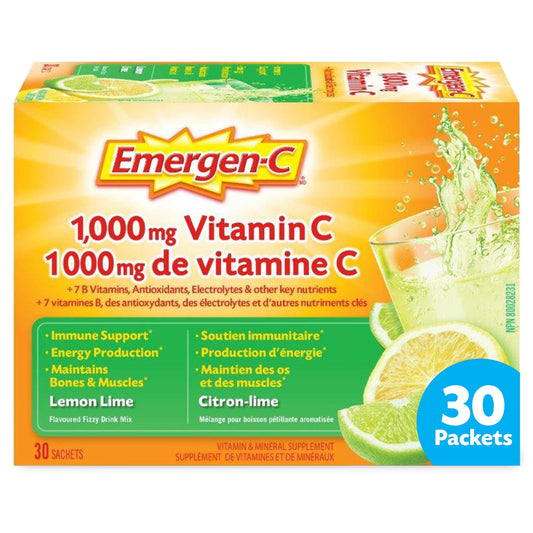 Emergen-C® Lemon-Lime (30 Count), 1000mg Vitamin C / Electrolytes / B Vitamins Mineral Supplement