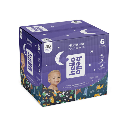 Hello Bello Club Diaper Box, Sleepy Campers and Snoozy Sloths, Overnight Size 6, 48 Count