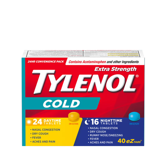 TYLENOL Extra Strength Cold eZ Tabs, Relieves Cold symptoms, Daytime and Nighttime, Convenience Pack, 40ct
