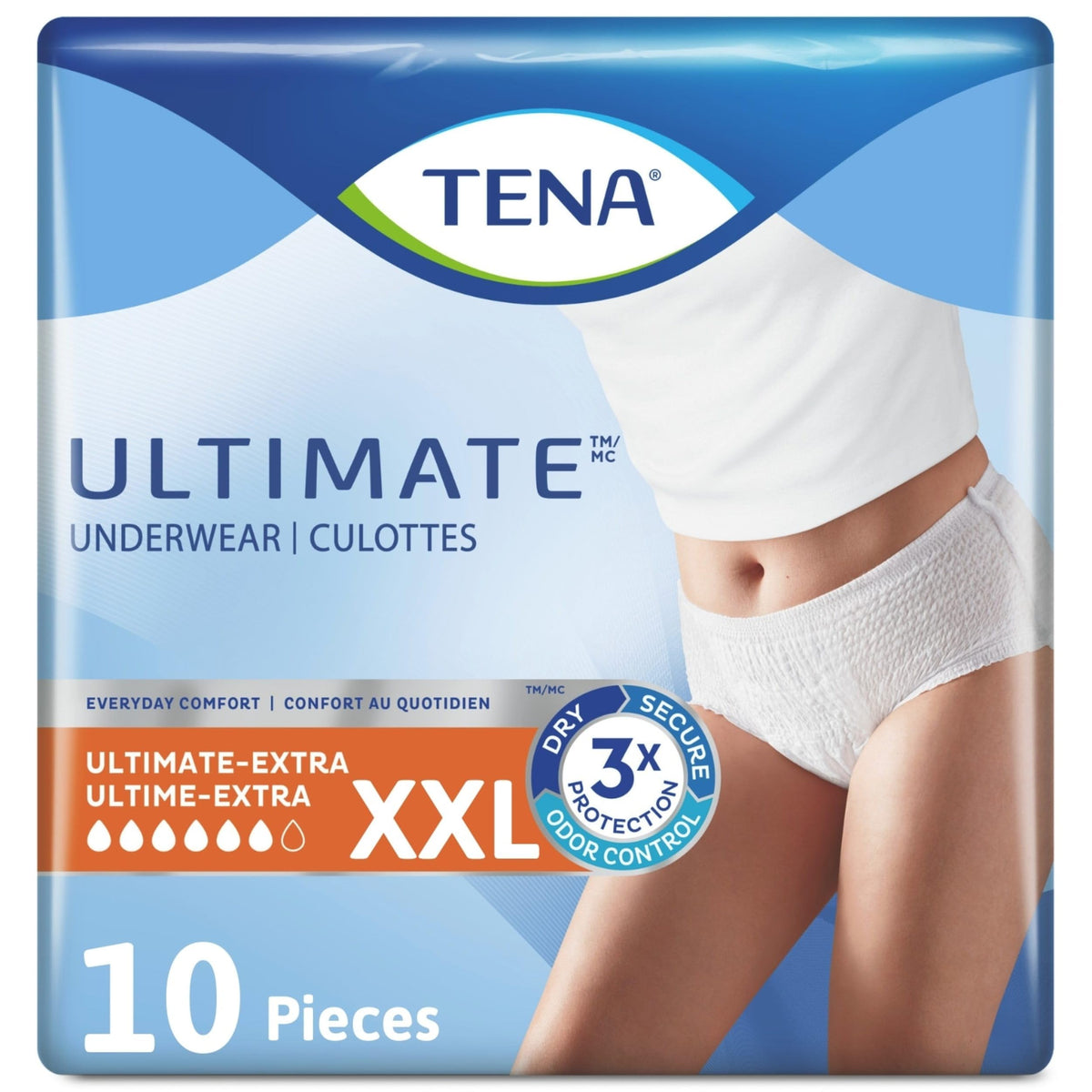 TENA Adult Incontinence, Discrete Disposable, Underwear, Comfortable Fit, Ultimate Absorption Protection, Unisex, 2X-Large (2XL), 10 Count