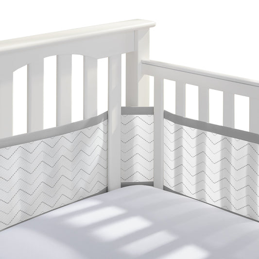 BreathableBaby Breathable Mesh Liner for Full-Size Cribs, Classic 3mm Mesh, Gray Chevron (Size 4FS Covers 3 or 4 Sides)