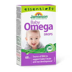 Jamieson Baby Omega-3 Drops, with EPA and DHA, Proudly Canadian, Supports Brain and Eye Development. Naturally Flavoured, No Gluten, Artificial Colours, Flavours, or Preservatives, 60 mL