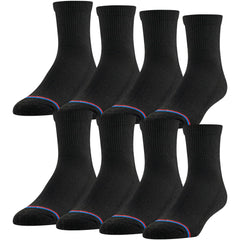 MediPEDS Men's 8 Pack Diabetic Quarter Socks with Non-Binding Top, Black, Shoe Size: 6-9