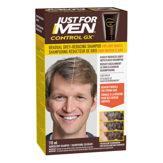 Just for Men Control GX Grey Reducing Shampoo for Lighter Shades of Hair, Blond to Medium Brown, Gradual Hair Color for Man, 118ml - Pack of 3, Packaging May Vary