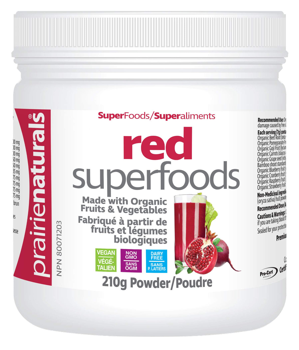 Prairie Naturals Organic Red Superfoods Blend with Organic Beet & Pomegranate Powder - 210 Gram