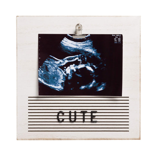 Pearhead Classic Wooden Letterboard, Sonogram Photo Frame, Baby Keepsake Clip Photo Frame, Wooden