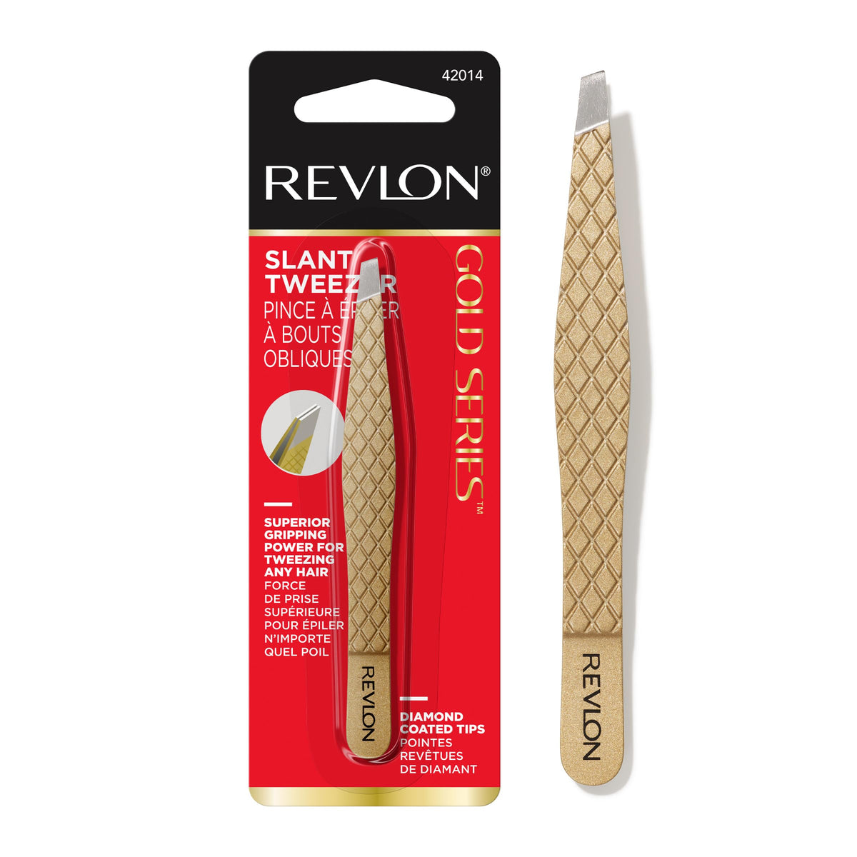Revlon Hair Removal Tweezer, Gold Series Slant Titanium Coated, Diamond Particles for Maximum Grip, High Precision Tweezers for Men, Women & Kids (Pack of 1)