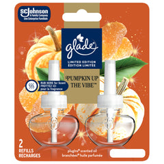 Glade Pumpkin up the Vibe™ Holiday PlugIns, Air Freshener Oil Refill, Fall Scented and Essential Oils for Bathroom and Home Fragrance, 2 Refills (Packaging May Vary)