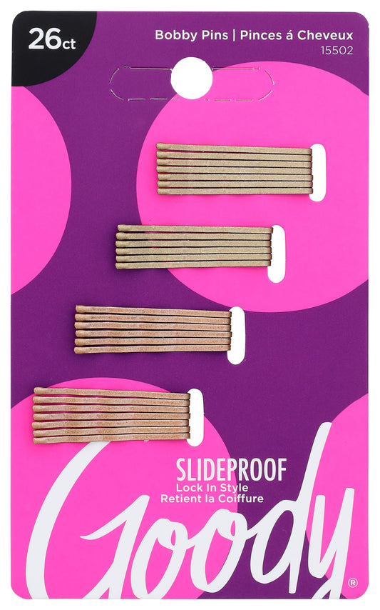 Goody SlideProof Bobby Pins - 26 Count, Blonde - Comfortable Bobby Hair Pins for Styling, Lock In Place, Pain-Free Styling Accessories for Women & Men, All Hair Types