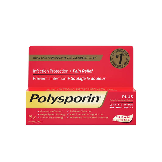 Polysporin® Plus Pain Relief Cream, Antibiotic Cream for First Aid Care of Minor Burns and Cuts, 15g