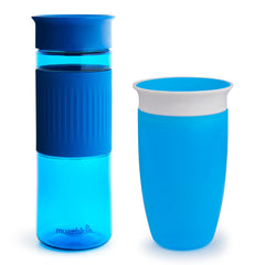 Munchkin Miracle 360˚ Toddler and Adult Set, Spill Proof Sippy Cups, 24 and 10 Ounce, Blue, 2 Pack