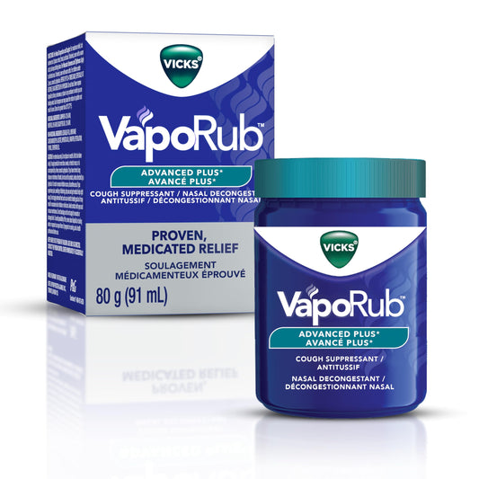 Vicks VapoRub Advanced Plus, Nasal Decongestant, Cough Suppressant, Medicated Vicks Vapours, Chest Rub Ointment 80 g/91 mL