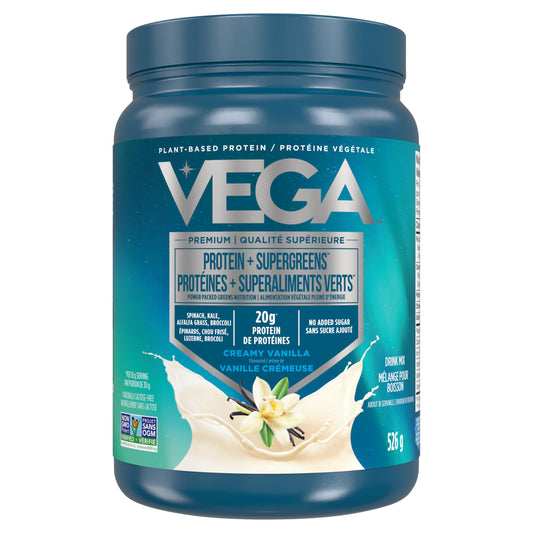 Vega Protein + Supergreens - 20g Plant-Based Pea Protein with Veggies, Vanilla, 18 Servings, Vegan Keto, Non-GMO, Gluten Free, Dairy Free, Low Carb, 526g (Packaging May Vary)
