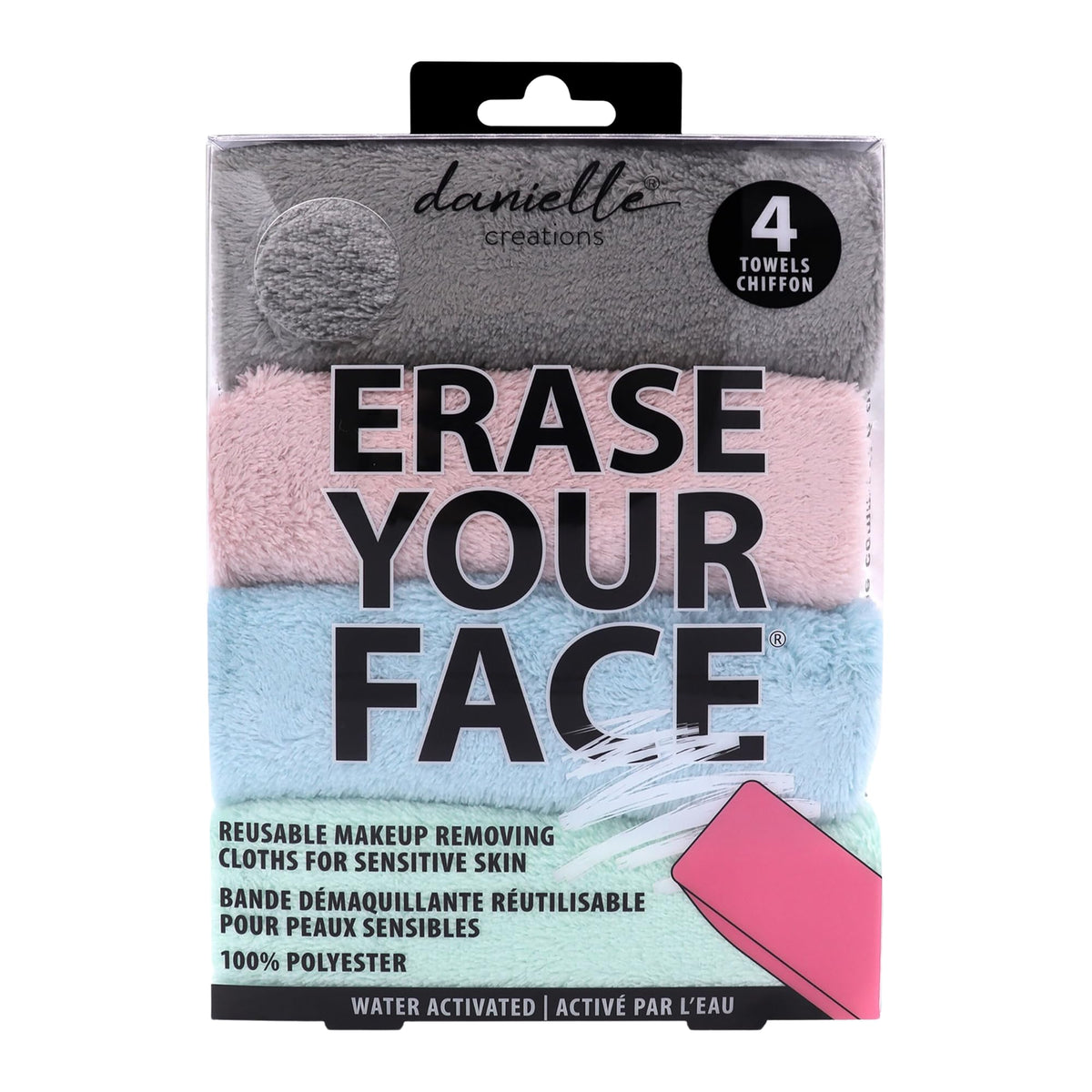 ERASE YOUR FACE Makeup Remover Cloths - Reusable Microfiber Face Towels to Cleanse & Remove Makeup - Water Activated, Dual-Sided Design for Easy Use - Pastel (4 Count)