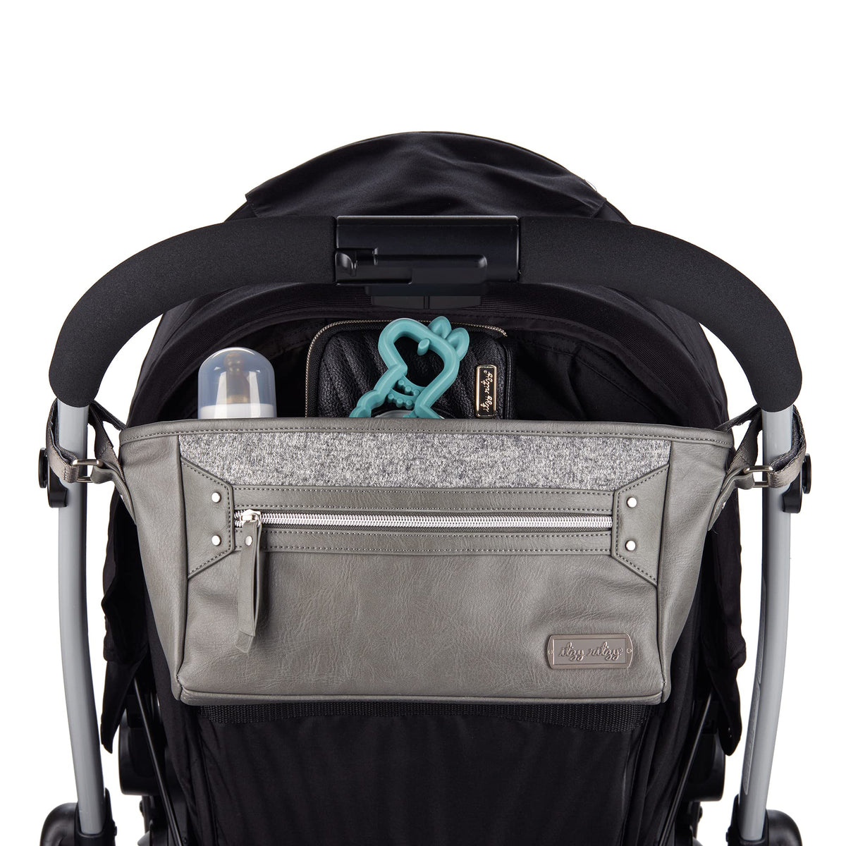 Itzy Ritzy Adjustable Stroller Caddy/Organizer - Stroller Organizer Bag Featuring Front Zippered Pocket, 2 Built-In Interior Pockets & Adjustable Straps to Fit Nearly Any Stroller (Grayson)