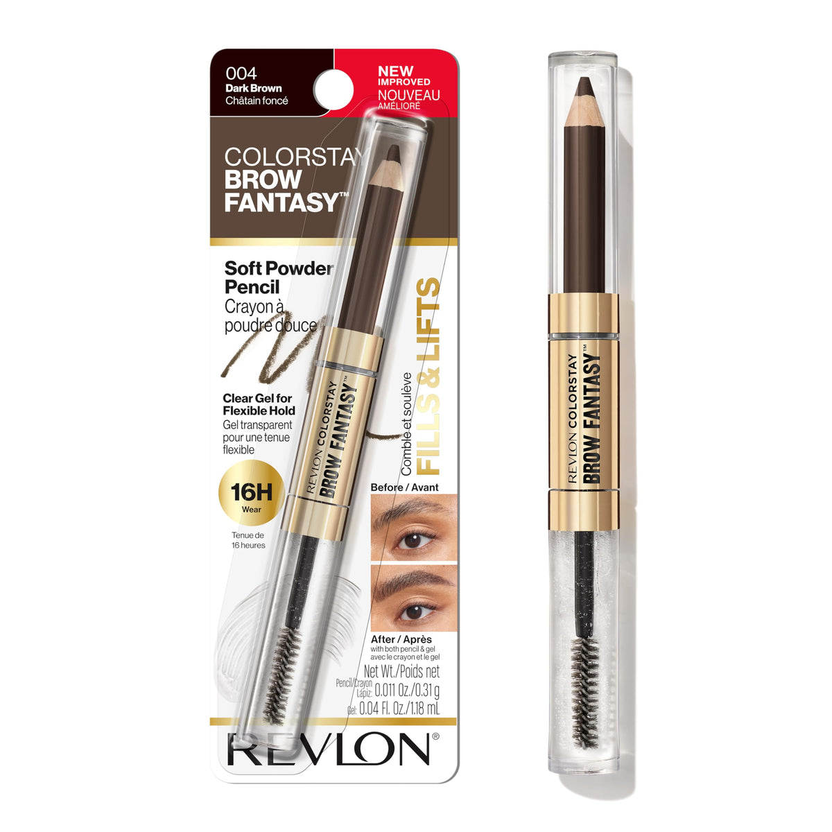 Revlon ColorStay Brow Fantasy, All In One Eyebrow Powder Pencil with Shaping Clear Gel, Gel Infused with Panthenol, Smudge-proof, 16HR Visibly Full Brows, 104 Dark Brown