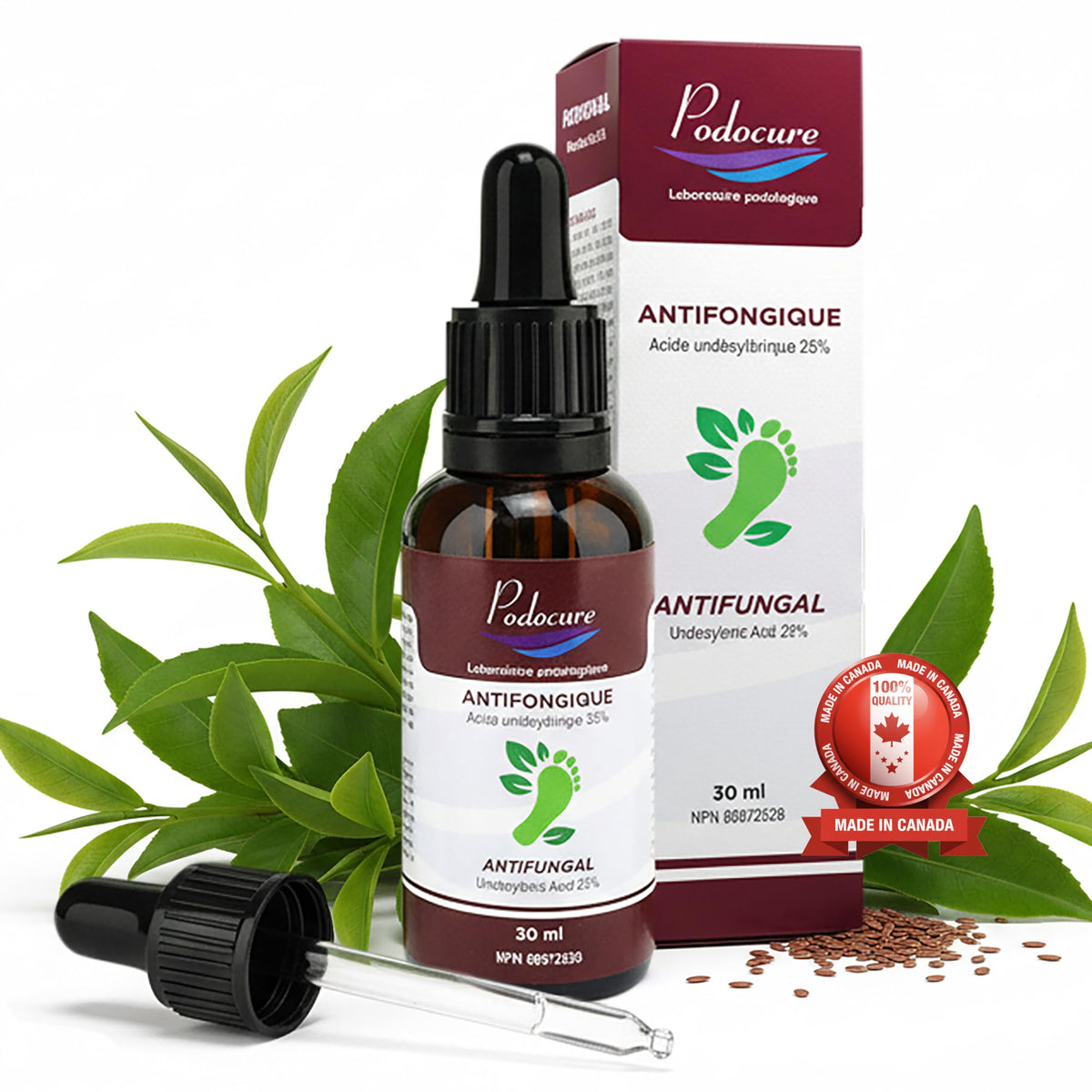 PODOCURE Toenail Fungus Treatment 30ml – Extra-Strength Antifungal Liquid with 25% Undecylenic Acid – Natural Remedy for Fungal Infection, Athlete’s Foot, Discoloration & Mycosis – Made in Canada