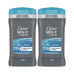 Dove Men + Care Clean Comfort 72H Antiperspirant Deodorant Stick for men with 1/4 Moisturizing Cream and Vitamin E and a Non-Irritant Formula 76 g 2 pack