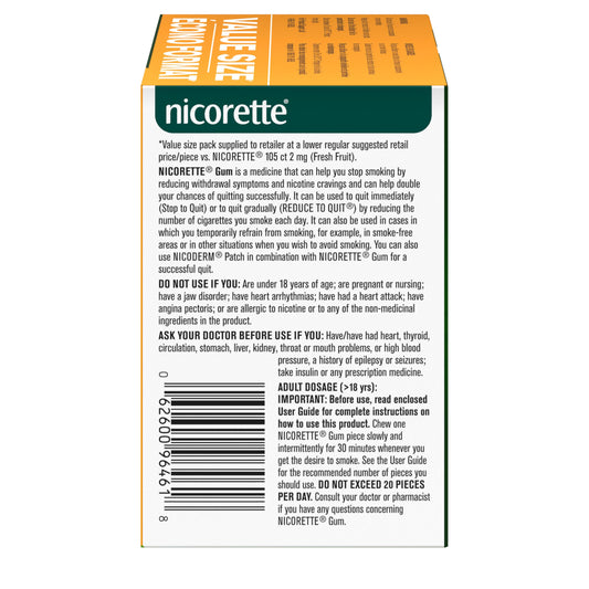 Nicorette Quit Smoking Aid, Nicotine Gum smoking cessation aid, Fresh Fruit, 2mg, 210 Pieces Value Size
