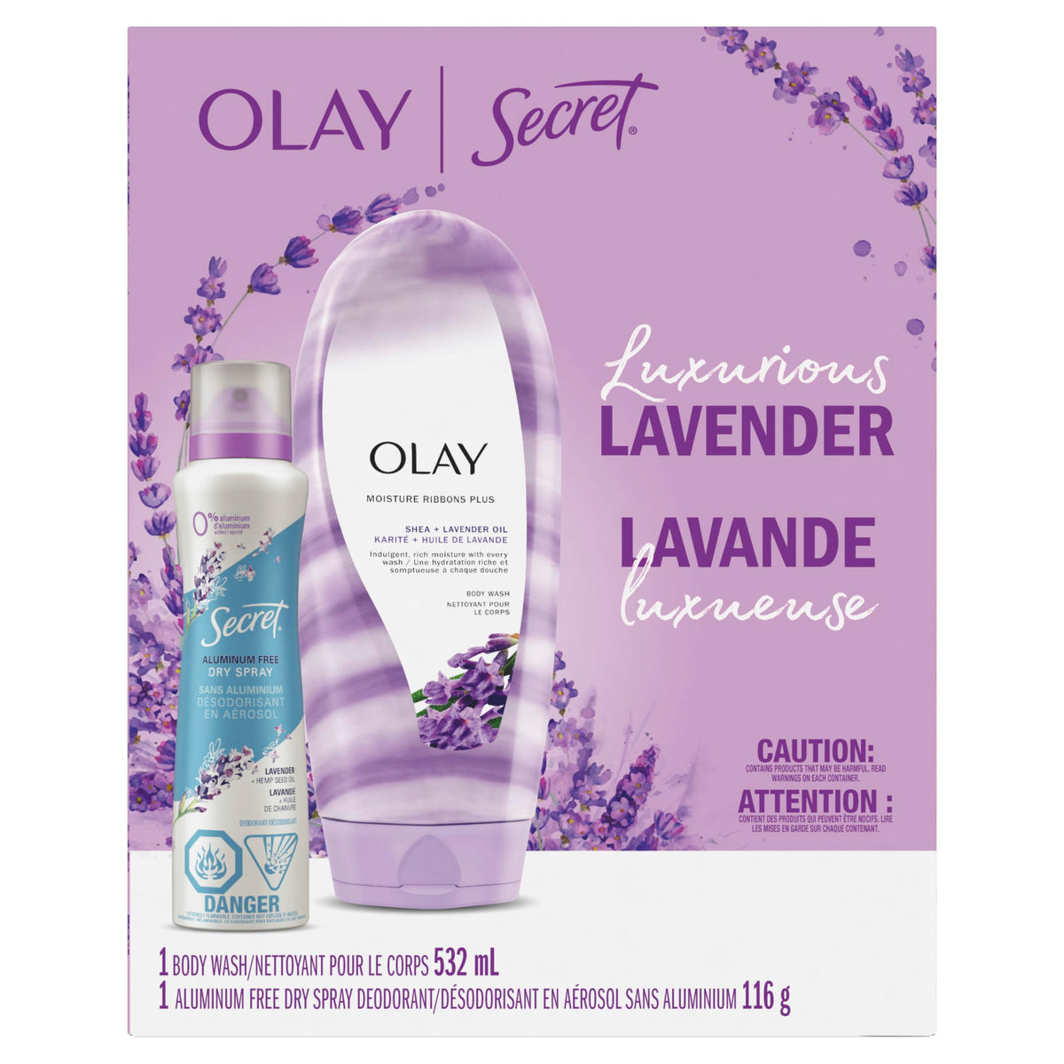 Olay Luxurius Lavender Gift Set with Olay Body Wash 532 mL and Secret Dry Spray 116 g