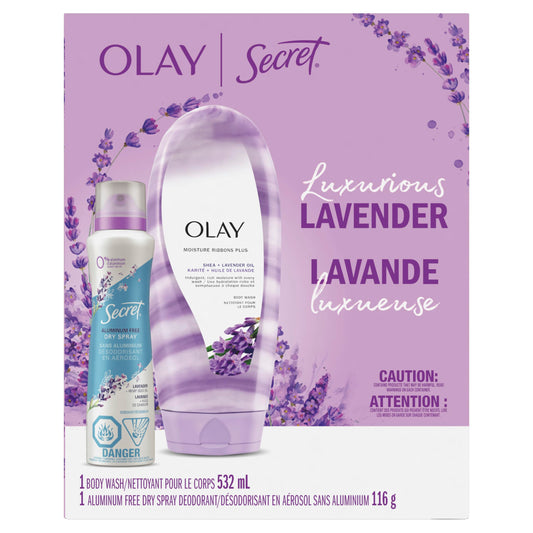 Olay Luxurius Lavender Gift Set with Olay Body Wash 532 mL and Secret Dry Spray 116 g
