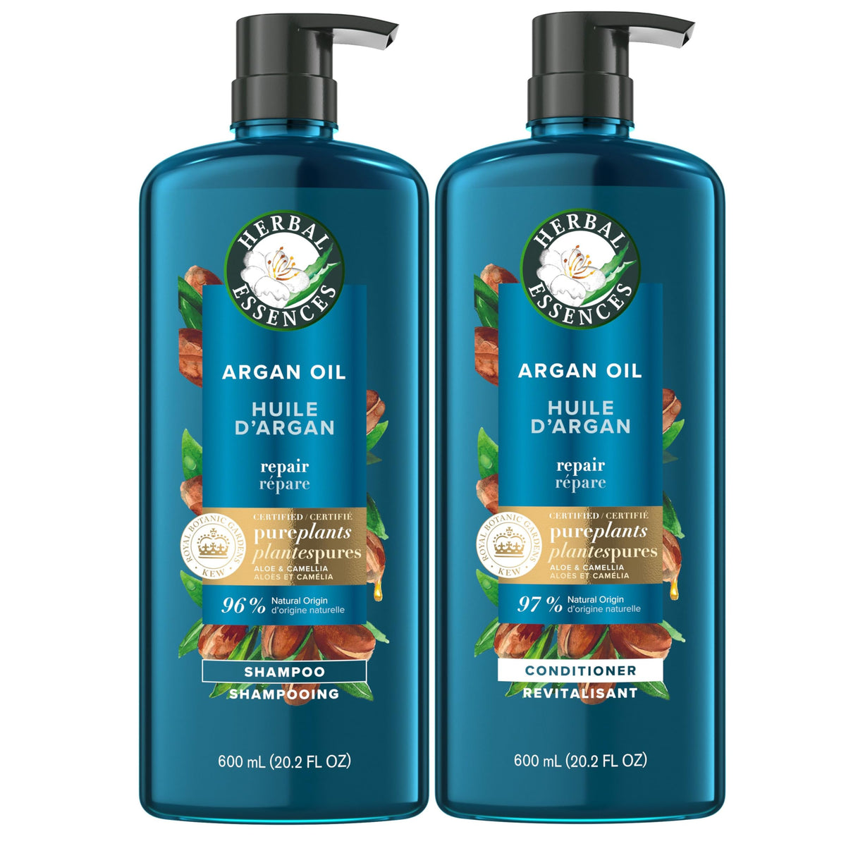 Herlbal Essences, Argan Oil Paraben Free Shampoo and Conditioner, Dual Pack, Hair Repair, with Certified Camellia Oil and Aloe Vera, For All Hair Types, Especially Damaged Hair, 600 mL Each