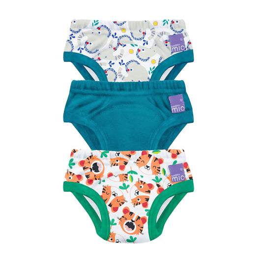 Bambino Mio Potty Training Pants, 3 Pack - Pull-Up Style, Water Resistant, Super Soft Cotton, Safari Celebration Pattern, Unisex, Size 2-3 (22-35 lbs), 3 Count