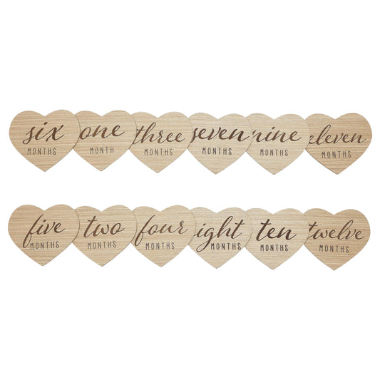 Kate & Milo Heart Shaped Wooden Monthly Milestone Photo Cards, Baby Announcement Cards, Double Sided Photo Prop Milestone Discs, Pregnancy Journey Milestone Markers, Light Wood