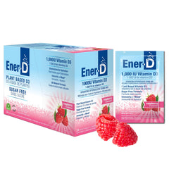 Ener-D Sugar Free Raspberry Multivitamin Drink Mix, 1000 IU Vitamin D, Zinc, Non-GMO, Vegan, Real Fruit Juice Powders, Natural Immunity Support, Electrolytes, Gluten Free, 1-Pack of 24