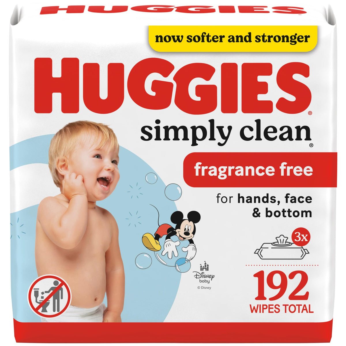 HUGGIES Baby Wipes, Huggies Simply Clean, UNSCENTED, Hypoallergenic, 3 Flip-Top Packs, 192 Count
