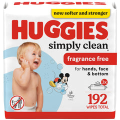 HUGGIES Baby Wipes, Huggies Simply Clean, UNSCENTED, Hypoallergenic, 3 Flip-Top Packs, 192 Count