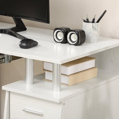47" Computer Desk with Keyboard Tray and Storage Drawers, Home Office Workstation Table with Storage Shelves, Black