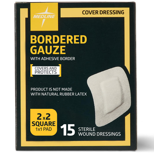 Medline Bordered Gauze; 2" x 2" Adhesive Island Wound Dressing; Sterile; 15 Count