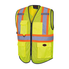 Pioneer Hi Vis Traffic Mesh Safety Vest for Men - Breathable - High Visibility Reflective Tape - 9 Pockets - Class 2 - Yellow - X-Small