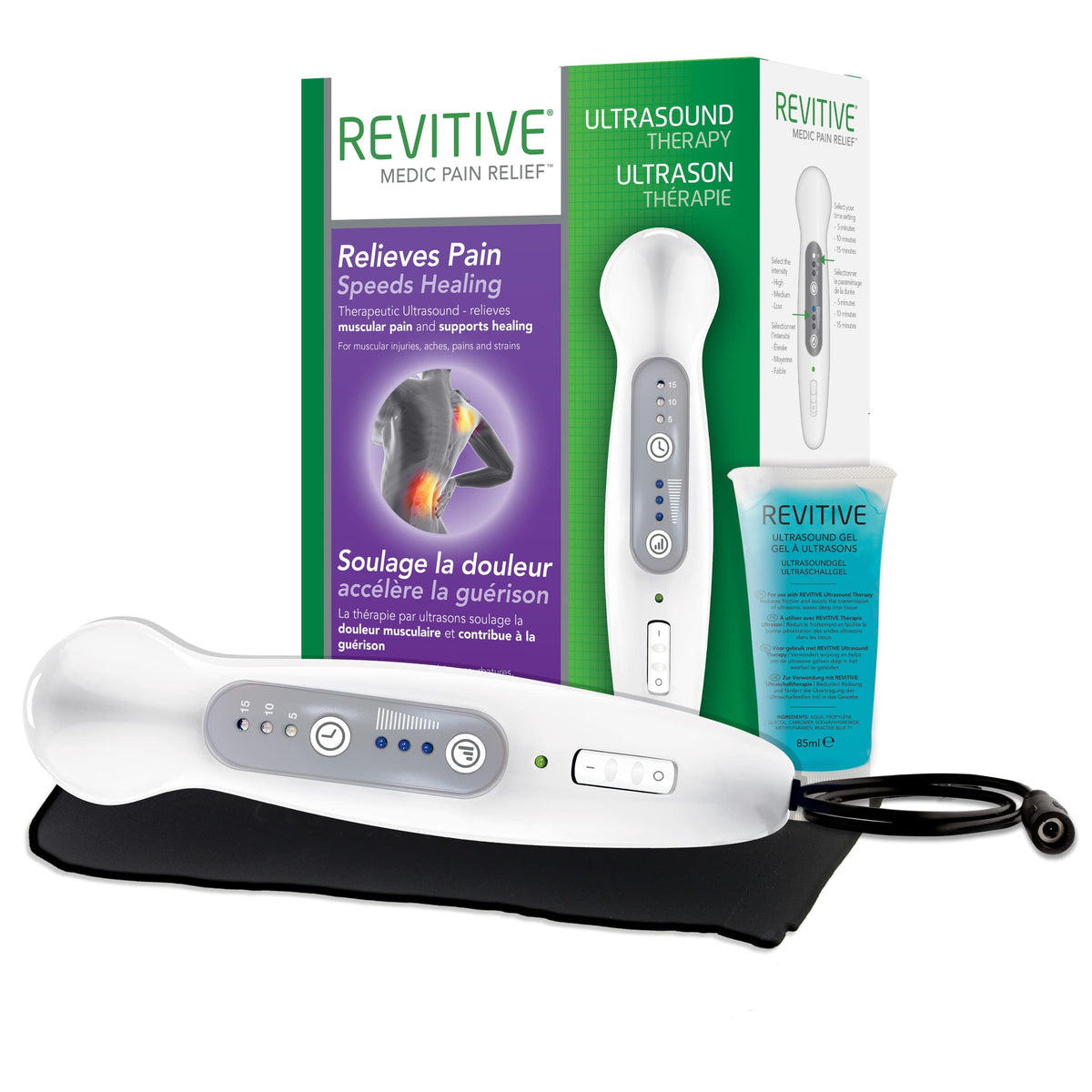 Revitive Ultrasound Therapy Device for Pain Relief, Muscle Recovery & Injury Healing - Promotes Faster Healing - Portable Therapy Machine - Includes Ultrasound Gel - Drug-Free, Home Use