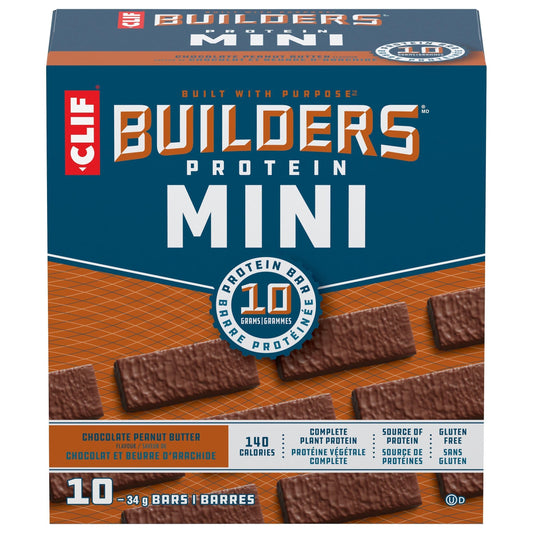 CLIF BUILDERS Mini Protein Bars, 10 Pack of 34g bars, 10g Protein, No Artificial Sweeteners, Gluten Free, Chocolate Peanut Butter Flavour, High Protein Snack, Prepared in Canada
