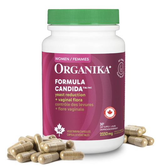 Organika Canadian-Made Formula Candida- Yeast Reduction Formula, Feminine Health Support, Probiotics, All Natural Herbal Blend- 90vcaps