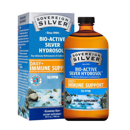 Sovereign Silver Bio-Active Silver Hydrosol for Immune Support, Colloidal-Silver Liquid, 10 ppm, 32oz (946mL)