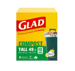 Glad 100% Compostable Bags - Tall 49 Litres - Lemon scent 10 Food Compost Bags