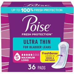 Poise Ultra Thin Incontinence Pads & Postpartum Incontinence Pads, 5 Drop Maximum Absorbency, Regular Length, 36 Count