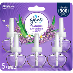 Glade PlugIns Air Freshener Refill, Scented and Essential Oils for Bathroom and Home Fragrance, Tranquil Lavender and Aloe, 5 Count