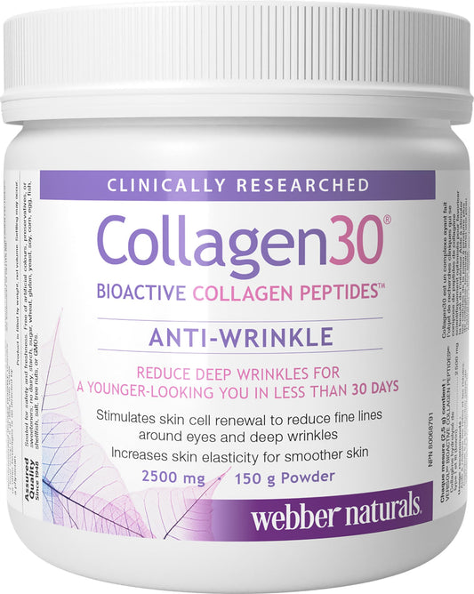 Webber Naturals Collagen30 Anti-Wrinkle Powder, 2,500mg of Bioactive Collagen Peptides Per Serving, 150 Grams, Helps Reduce Deep Wrinkles, Fine Lines & Stimulates Skin Cells