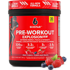 Six Star Pre-Workout Explosion, Fruit Punch (30 Servings) - Preworkout Energy Powder Supplement for Men & Women - Workout Drink Mix with L-Tyrosine & Beta Alanine - Sports Nutrition Products